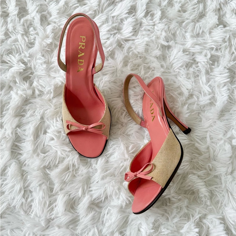 Vintage Prada bow sling back kitten heels